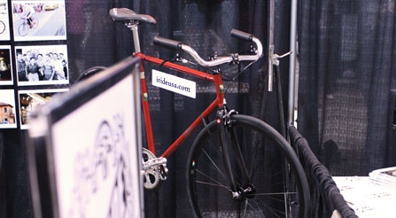 IRIDE-roadster-bicycle-upright-handlebars-at-handmade-bike-trade-show-IMG_9266-b-booth-dtl2-load-in-at-north-american-handmade-bicycle-show-2013-denver-nahbs-chris-king-gates-belt-drive-brooks-conti