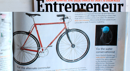E Magazine, a print  issue, featuring photo and article about Iride bicycles. Magazine photo about IRIDE high performance and components