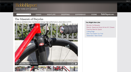 Robb Report NYC Insider features article about Iride bicycles Magazine photo about IRIDE high performance and components